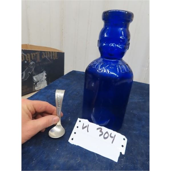 Cobalt Baby Face Creamer Topper , Cream Bottle "Brookfield" w Spoon