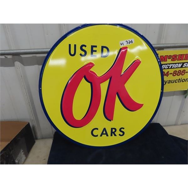 Modern Metal Embossed Used OK Cars Sign 24"RDish