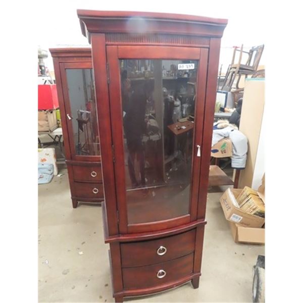 Mahogany China Cabinet- Lights Up w Glass Shelves w Curved Glass 68" x 24" X 15"