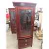 Image 1 : Mahogany China Cabinet- Lights Up w Glass Shelves w Curved Glass 68" x 24" X 15"