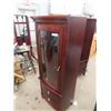 Image 2 : Mahogany China Cabinet- Lights Up w Glass Shelves w Curved Glass 68" x 24" X 15"