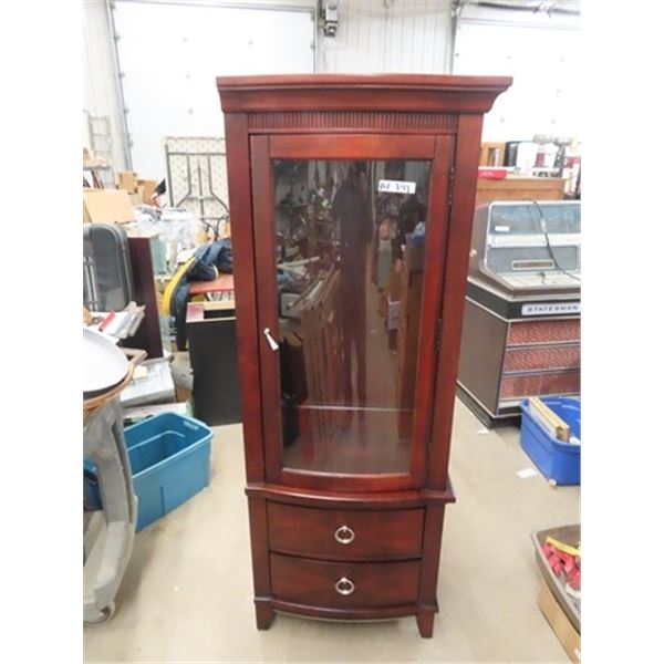 Mahogany China Cabinet- Lights Up w Glass Shelves w Curved Glass 68" x 24" X 15"