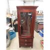 Image 1 : Mahogany China Cabinet- Lights Up w Glass Shelves w Curved Glass 68" x 24" X 15"