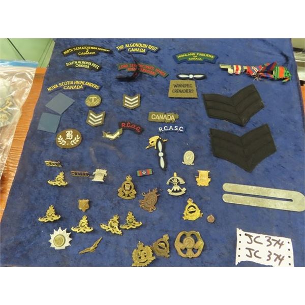 Approx 40 Military Badges, Cloth Insignia, Button Polisher, Rank