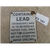 Image 1 : Vintage Porc Gas Pump Sign- Contains Lead- 7" x 9"