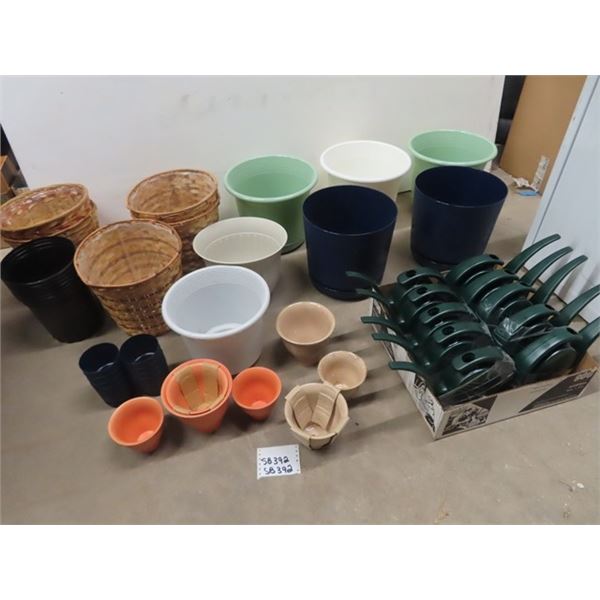 Approx 25 New Large Plastic/Ceramic , Wicker, Planters & Watering Cans