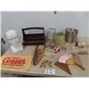 Image 1 : (FU) Vingage S & P Shakers, Ice Bucket, William Grants Towel, Jewelry Box, Wooden Tribal Mask, Fans 