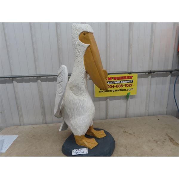 (JB) Larged Carved Pelican By Local Artist Approx 36" X 17"