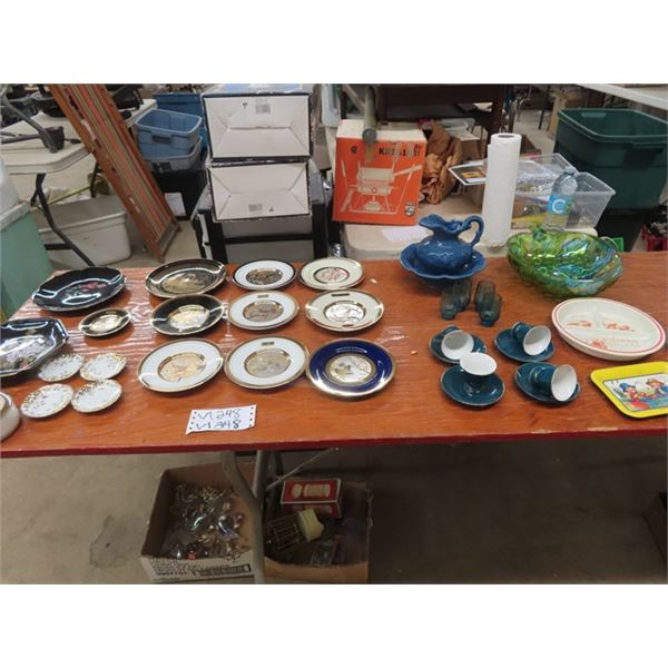 36Pcs - Various - 24Kt Gold Rimmed Plates, Pottery Pitcer, Carnival Glass, Little Bo Peep Dish, Camp