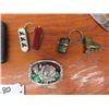 Image 2 : 4 Pocket Knives, Belt, 4 New Compasses, Keychains Pewter Belt Buckle