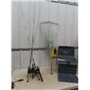 Image 1 : 5 Fishing Rods & Reels, & Fishing Net & Tackle Box w a Few Hooks