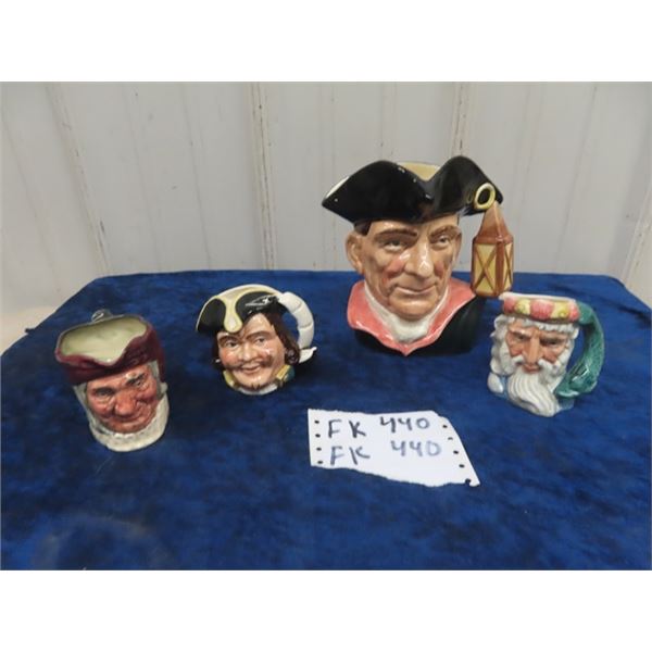 (FK) Royal Doulton Toby Mugs, Captain Henry Morgan 1957, Nite Watchman 1962, Neptune 1960 & Simon Th