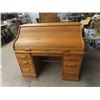 Image 1 : (BZ) Oak Roll Top Desk w S Curve & Oak Swivel Chair 47" x 52" x 29"