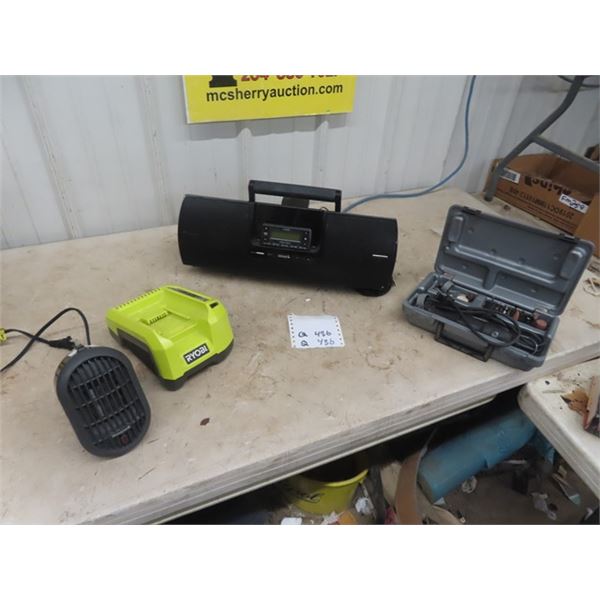 Sirius Radio, Ryobi Charger for Tools, Small Honeywell Heater, Craftsman Dremel