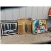 Image 1 : 2 Paintings on Canvas, & Picture of Porche Car, One w Appraisal Copy on Back