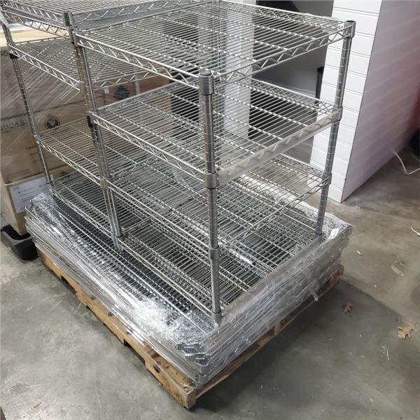 PALLET OF METRO RACK SHELVES AND 2 FOUR TIER METRO RACKS
