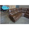 Image 3 : BRAND NEW BROWN STITCHED LEATHER 3PC CORNER RECLINING SECTIONAL W/ CONSOLE, CUP HOLDERS AND BRASS NA