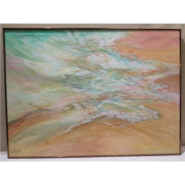 Large Acrylic on Canvas, Sand Saga, Signed by Elizabeth Zinn, Framed (no glass) 32" x 44"