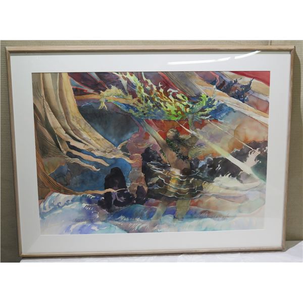 Large Framed Watercolor "Pau O Hiiaka, Signed A.C. Kahekiliuila Lagunero,  28" x 36"