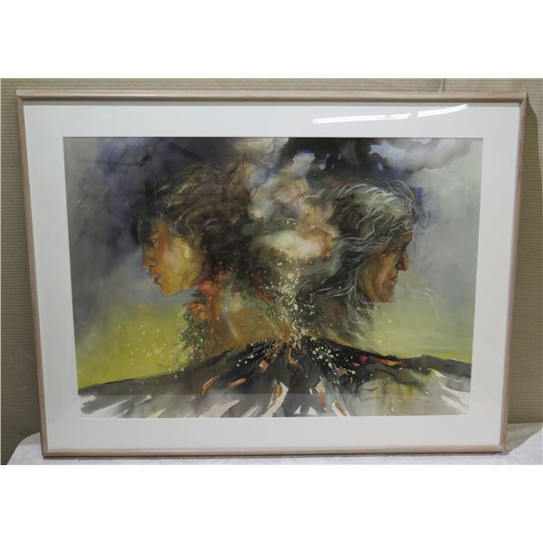 Large Framed Watercolor, Pele Song of Immortality, Signed A.C. Kahekiliuila Lagunero, 28" x 36"