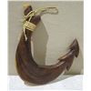 Image 1 : Large Carved Wooden Fish Hook w/ Straw Rope Handle 20"L x 17"W