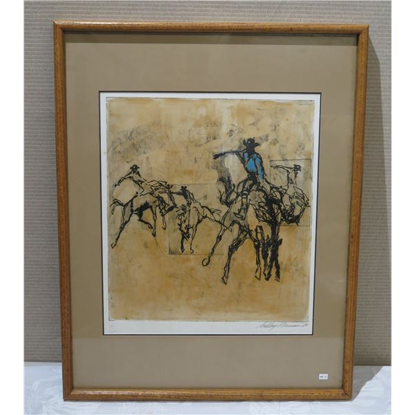 Framed Art, Mixed Media Block Print, Cowboy, Signed LeRoy Neiman '80, 193/250,  24" x 31"