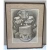Image 1 : Framed Original Art, Hawaiian Drummer, Signed by Artist Jean Charlot 1970 (23" x 29")