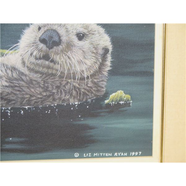 Framed Original Painting on Canvas, Sea Otters by Liz Mitten Ryan