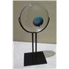 Image 1 : Abstract Orb, Clear w/ Blue & Purple Accent 1992 on Black Stand 20"H