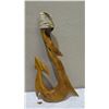 Image 1 : Large Carved Wooden Fish Hook w/ Straw Rope Handle 14"W x 26"H
