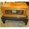 Image 1 : Wooden Chest on Black Stand w/ Decorative Front Door 30" x 20" x 27"H