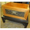 Image 1 : Wooden Chest on Black Stand w/ Decorative Front Door 30" x 20" x 27"H