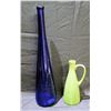 Image 1 : Market Bazaar Green Striped Oil Bottle 8.5"H w/ Handle & Blue Glass Vase 19"H