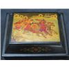 Image 2 : Black Lacquer Hinged Box w/ Chariot Design, Signed Macaehnua 6.5"L x 3"H