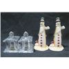 Image 1 : Qty 2 Glass Pagoda & 2 CIC Becca Barton Snowman Salt & Pepper Shakers 2"x2"W