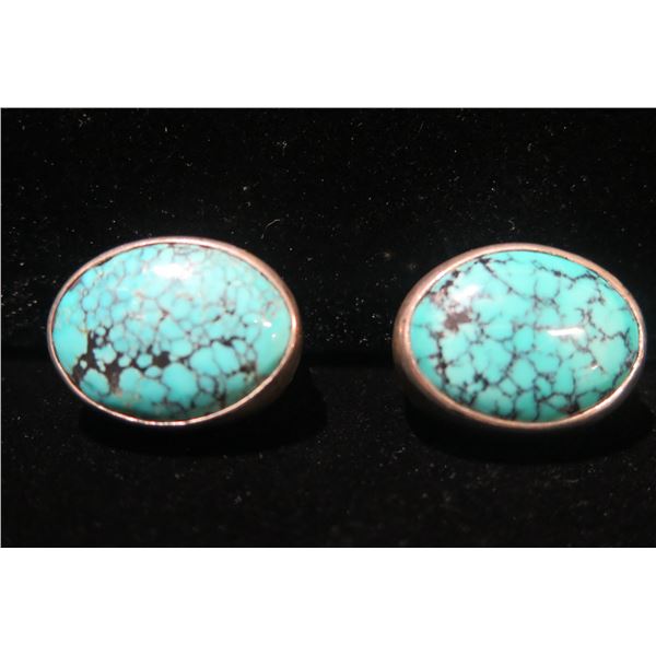 Qty 2 Sterling 925 Stephen Dweck Turquoise Stone Clip-On Earrings 0.75"L