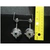 Image 8 : Pair Rhinestone & Green Stone Dangle Pierced Earrings 2.5"L, Marked Mirim 925