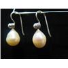 Image 2 : Pair Teardrop Pearl Hook Dangle Earrings 1"L