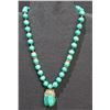 Image 1 : Malachite Necklace w/ Pendant & Filigree Spacers Stamped Silver 27"L