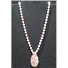 Image 1 : Jade Necklace w/ Carved Pendant 28"L (30" w/ Pendant)