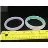 Image 8 : Qty 2 Jade Bangle Bracelets: Green & Rose Colored Approx. 3" Diameter
