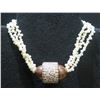 Image 1 : Pearl Bead 3 Strand Necklace w/ Wood & Design Pendant AM56  16"L