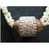 Image 2 : Pearl Bead 3 Strand Necklace w/ Wood & Design Pendant AM56  16"L