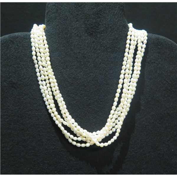 Long 6 Strand Freshwater Pearl Necklace w/ Metal Clasp 24"L