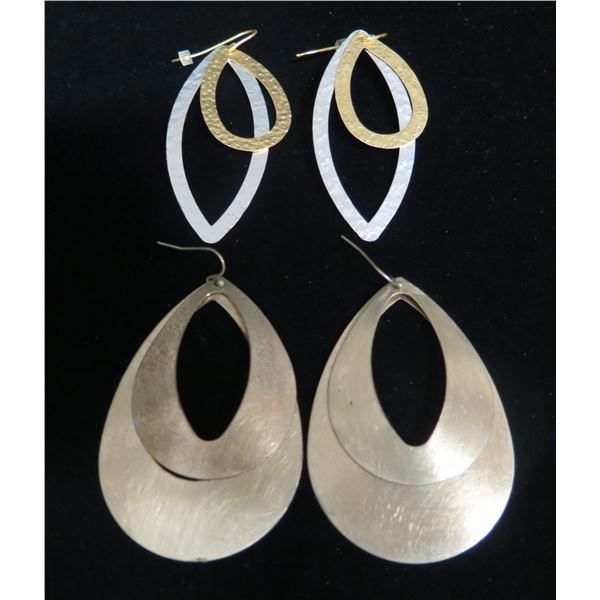 Qty 2 Pair Metal Double Teardrop Hook Pierced Earrings 2"D