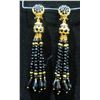 Image 1 : Barrera Metal & Black Bead Dangle Clip-On Earrings 4"L