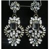 Image 1 : Pair Metal & Clear Stone Dangle Clip-On Earrings 4"L