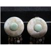Image 2 : Pair Round Stone Clip-On Earrings w/ 5 Strand Metal & Stone Bead Dangle 2.5"D