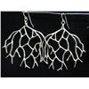 Image 2 : Qty 2 Pair Metal Hook Pierced Dangle Earrings: Tree Branch Shape & Black Bead 2.5"L
