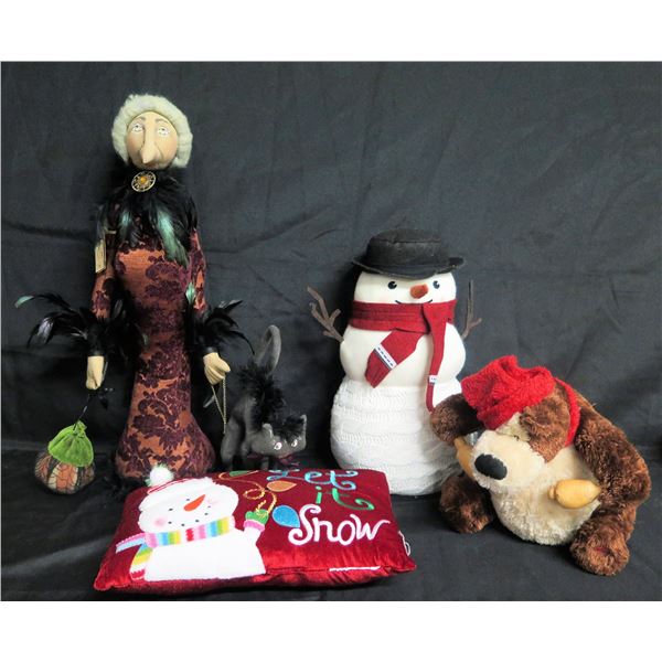Gathered Traditions by Joe Spencer Art Doll, Let it Snow Pillow, Stuffed Snowman, etc